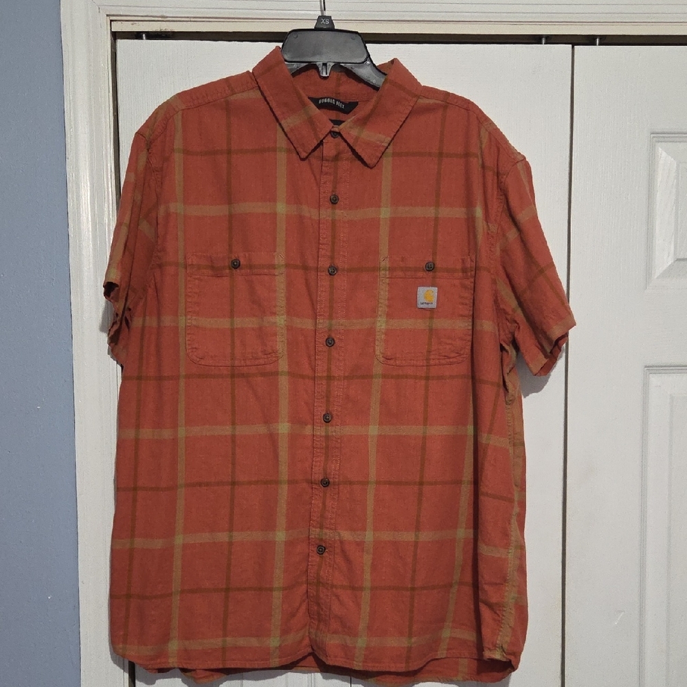 Carhartt Men's Rust Plaid Button Down Shirt